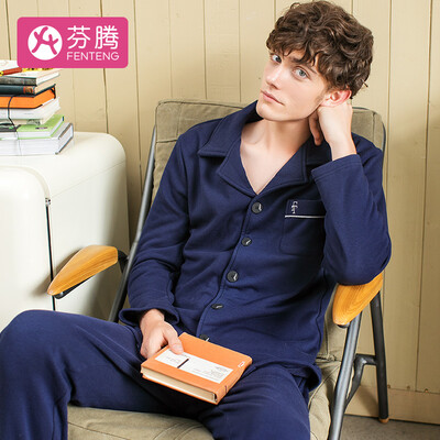 

Fen Teng 2019 new simple casual lapel warm heart cotton warm long-sleeved home service mens pajamas 8980732269 Baolan