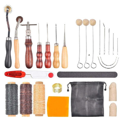 

27Pcs Leather Working Tools Kit Set Hand Sewing Craft Supplies Stitching Groover Awl