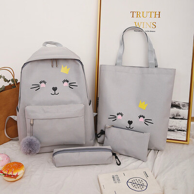 

Tailored Cartoon Alphabet Student Cat Backpack Casual Large Capacity Travel 4 Piece Set