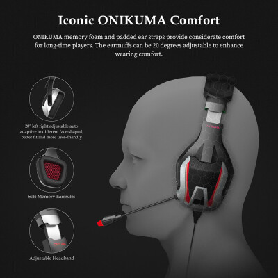 

ONIKUMA K12 Game Headphones Over Ear Gaming Headset Noise Reduction Microphone LED Light 35mm AudioUSB PortSplitter Cable Set f