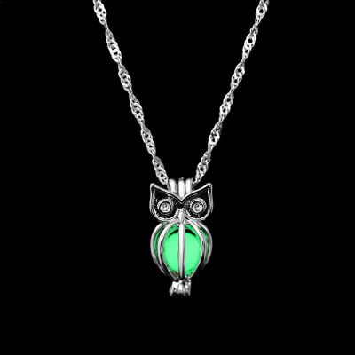 

2018 Glow In The Dark Pendant Necklaces Silver Plated Chain Necklaces Charm Glowing Owl Necklace Women Collares Luminous Jewelry