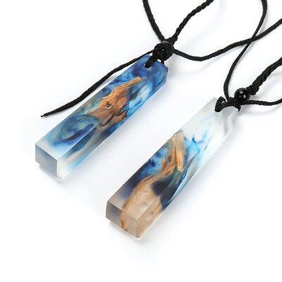 

WomenMen Vintage Resin Wood Colorful Pendant Handmade Necklace Rope Chain Color