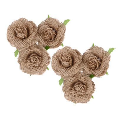 

6X Natural Jute Hessian Flower Handmade Burlap Rose Vintage Wedding