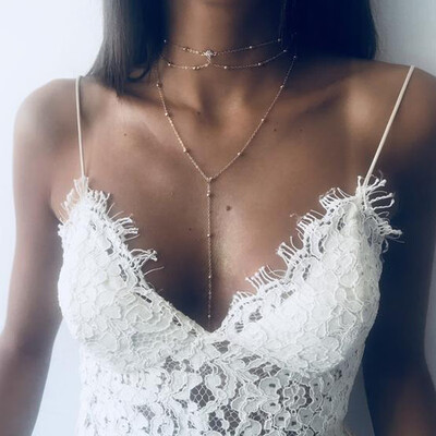 

Bohemian Gold Color Multi Layer Moon Pendant Necklace For Women Long Chain Sequined Choker Collar Necklace Fashion Jewelry Gift