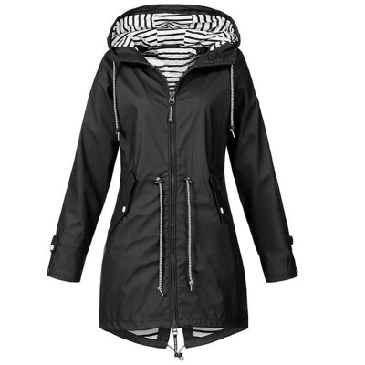 

Raincoat Women Waterproof Long Hooded Coats Lined Windbreaker Travel Jackcoat