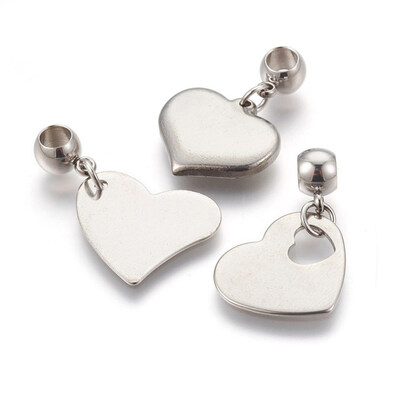 

304 Stainless Steel European Dangle Beads Sets Large Hole Beads Heart Stainless Steel Color 2629mm