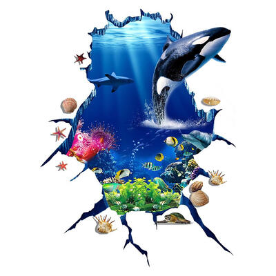 

3D Rupture Whale Dolphin Waterproof Self-Adhesive Wall Stickers Floor Decal