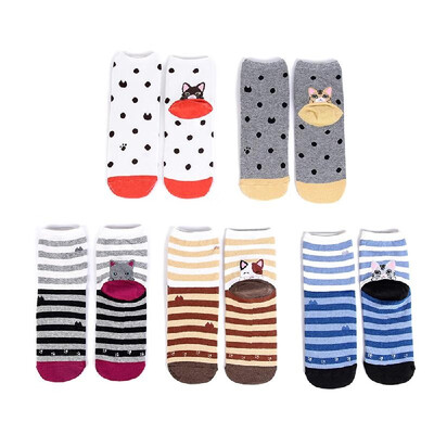 

5 Pairs of Mixed Color Women Cotton Socks Cartoon Three-dimensional Cute Animal Socks One Size