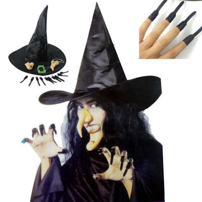 

5PCS Halloween Vampire Witch Costume Cosplay Set Cap Hat Nose Nail Jaw Tooth Party Fancy