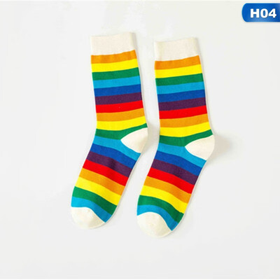 

Fashion Women Cotton Socks Rainbow Stripe Long tube socks
