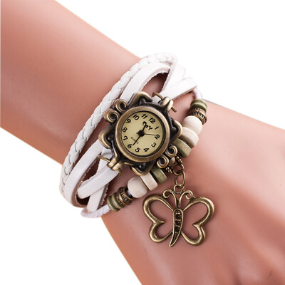 

Vintage ladies fashion Quartz watch women Girls Butterflies Pendant hours Bead Bracelet wrist watch clock reloj mujer &Ff