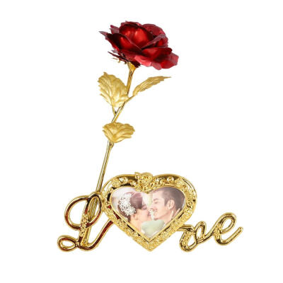 

New Hot 24K Gold Plated Artificial Rose Flower With Photo Frame Base Unique Gifts For Valentines Day Thanksgiving Mothers Day