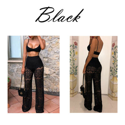 

Womens Ladies Sexy Sheer Floral Lace Pants Beach Bikini Cover Up Trousers