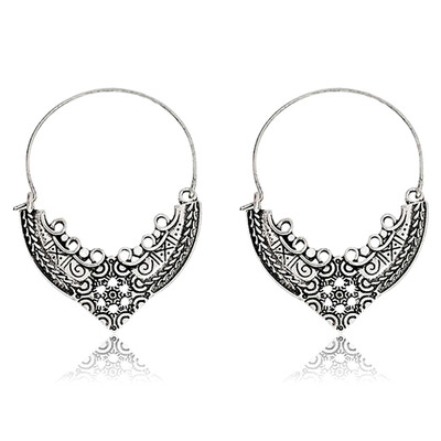 

Eur american Style Antique Silver Vintage Retro Bohemian Ethnic National Flavor Alloy Hollow Out Exaggerated Carved Earrings