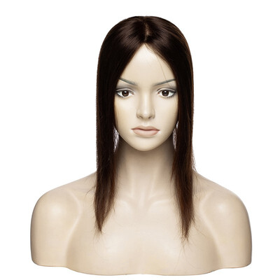 

Hand Made Silk Top Topper Hair Piece Human Hair With ClipsVirgin Straight Hair Natural Black For Hair Loss Women