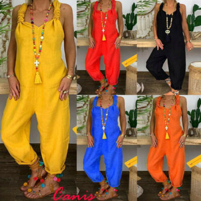 

Women Casual Backless Loose Jumpsuit Dungarees Playsuit Trousers Overalls Romper