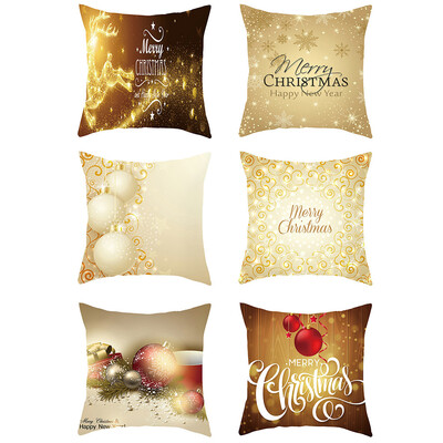 

Tailored 6PC Merry Christmas Short Plush Pillowcase Sofa Pad Set Home Decoration 18x18 In