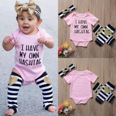 

Newborn Baby Girl Romper Bodysuit Leg Warmers Headband Outfits Striped Playsuit