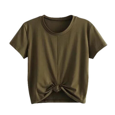 

Summer Women Short Sleeve T-shirt Sexy Tight Solid Color Knot Crop Tops