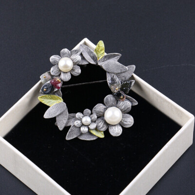 

Colorful Natural Stone Leaf Brooches Pins Vintage Style Imitation Pearl Big Women Brooch Wedding Accessories Jewelry Dropship