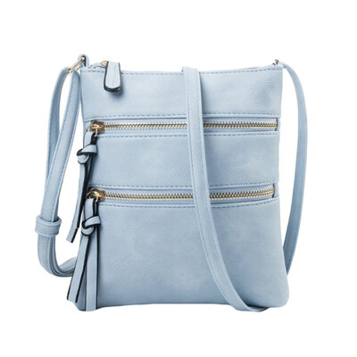 

Lady Solid Color Multi Pocket Zipper Satchel Faux Leather Crossbody Shoulder Bag