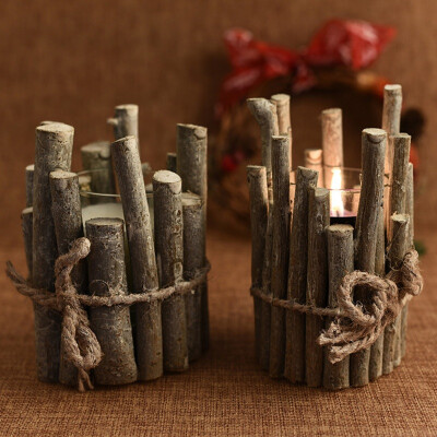 

Vintage Style Wooden Candle Holders Fashion Novel Cylindrical Candle Holders Home Decoration