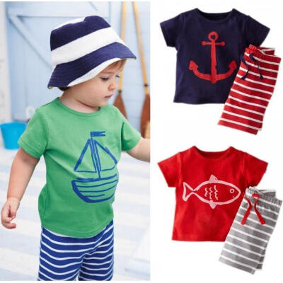 

Casual Baby Toddler Kids Boys Sailor Suit Tops T-shirt Pants 2pcs Outfits set Age 05Y