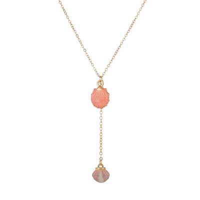 

X-NO BUY Colorful Double Shell Pendant Necklace For Women New Fashion Pendants&Necklace Summer Jewelry Female Handmade Necklace