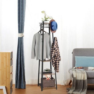 

Gobestart Industrial Coat Rack Entryway Clothes Laundry Coat Stand With 8 Hooks 3 Shelves