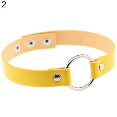 

Women Fashion Punk Choker O-Ring Faux Leather Rivets Collar Short Necklace