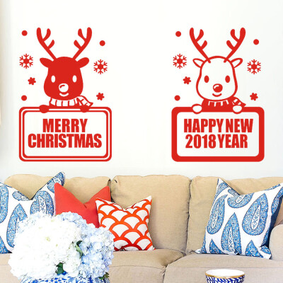 

Tailored 2018 Happy New Year Merry Christmas Wall Sticker Home Shop Windows Decals Decor