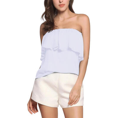 

Women Strapless Off Shoulder Ruffles Solid Color Sexy Chiffon Tops Blouse