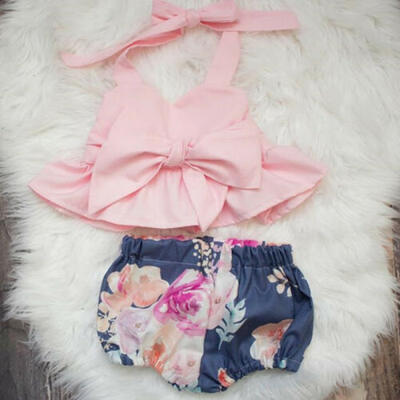 

2PCS Newborn Baby Girl Halter Tops Shirt Floral Shorts Pants Outfits Set Clothes