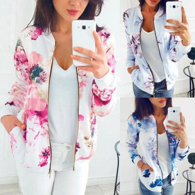 

Fashion Women&39s Retro Floral Zipper Bomber Jacket Baseball Casual Biker Coat Outwear