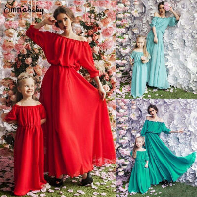 

2018 Mother Daughter Casual Boho Off Shoulder Maxi Dress Matching Outfits