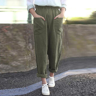 

Plus Size Women Pure Color Tightness Wide Leg Pants Pocket Easy Trousers