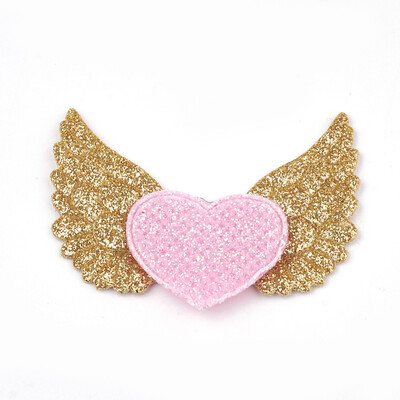 

Glitter PU Patches with Non Woven Fabric Back&Sponge Inside Heart with Wing Goldenrod 50x36x3mm
