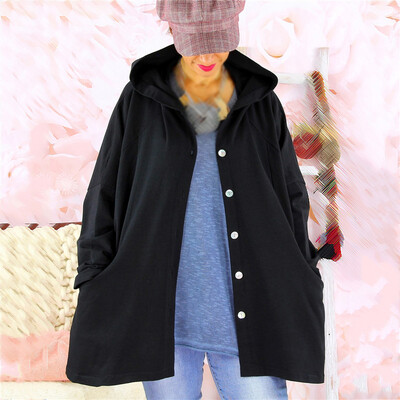 

Ladies Winter Hoodie Jacket Long Sleeve Cardigan Buttons Solid Warm Autumn Coat