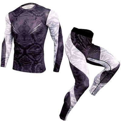 

Toponeto Men Fitness Print Long Sleeve O-Neck Bodybuilding Tight-drying Tops Pants Suit