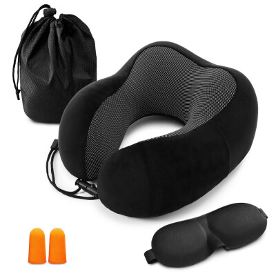 

Travel Pillow Memory Foam Neck Pillow Neck Head Support Pillow with Waterproof Travel Bag Eye Mask&Ear Plugs for Airplane Cars