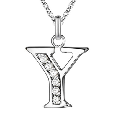 

Simple Shiny Zircon 26 English Letters Pendant Women Men Thin Necklaces Jewelry