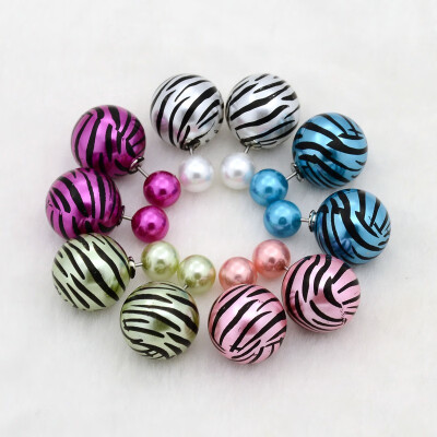 

Zebra Printing Double Sided Round Resin Beads Stud Earrings with Stainless Steel Pins Platinum Mixed Color 24mm Pin 08mm