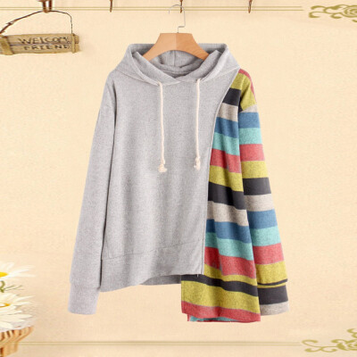 

Tailored Fashion Women Casual Loose Long Sleeve Stripe Print Splice O-Neck Button Tops