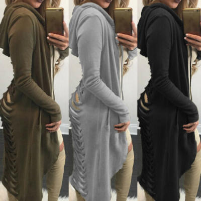 

Gothic Women Ladies Cut Out Cardigan Long Ripped Back Hooded Hoodie Coat Sweater