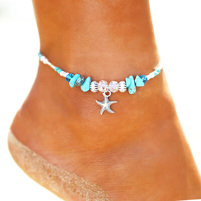 

Cross-border new foot chain alloy small starfish crystal natural irregular turquoise beaded anklet