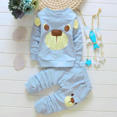 

Toddler Baby Boys Kids Bear Print Shirt Tops Long Pants Clothes Outfits Set