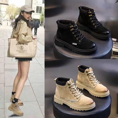 

Autumn&winter wild British wind leather Martin boots new short boots female retro lace thic