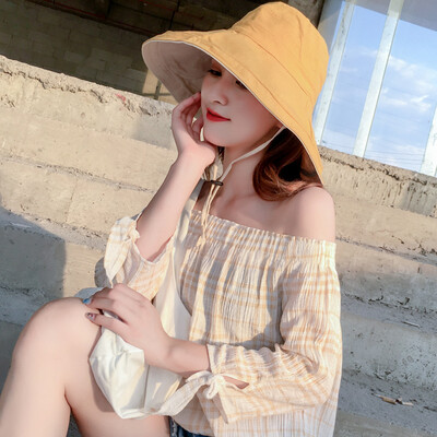 

Sunshade-cap womens summer fish&fu hat large-along solid-color Japanese-style basin cap sun-cap sun-proof