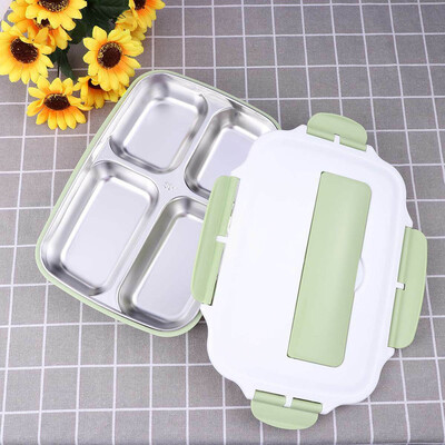 

Stainless Steel Lunch Box 4 Grids School Office Insulation Food Container Bento Box Include Spoon Chopsticks