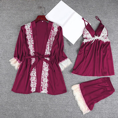 

Ladies 3PcsSet Pajamas Set Gown Nightwear Nightdress Women Sexy Night Lingerie